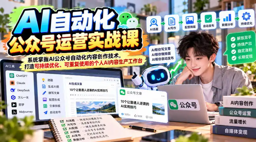 AI自动化公众号运营实战课，系统掌握AI公众号自动化内容创作技术，打造可持续优化、可重复使用的个人AI内容生产工作台-北极星资源库