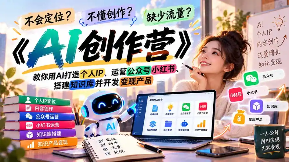 不会定位、不懂创作、缺少流量？《AI创作营》教你用AI打造个人IP、运营公众号小红书、搭建知识库并开发变现产品-北极星资源库
