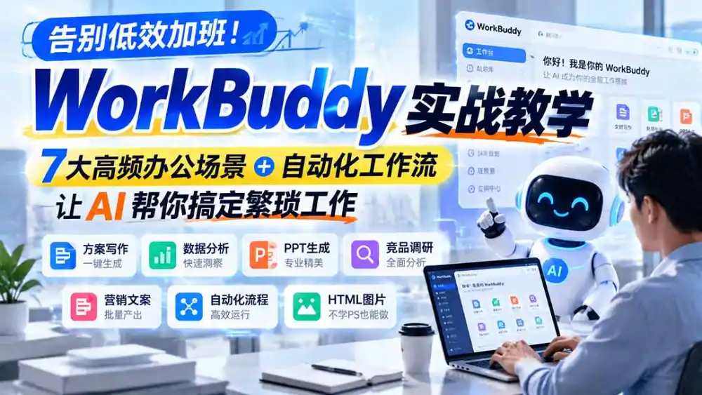告别低效加班！WorkBuddy实战教学，7大高频办公场景＋自动化工作流，让AI帮你搞定繁琐工作-北极星资源库