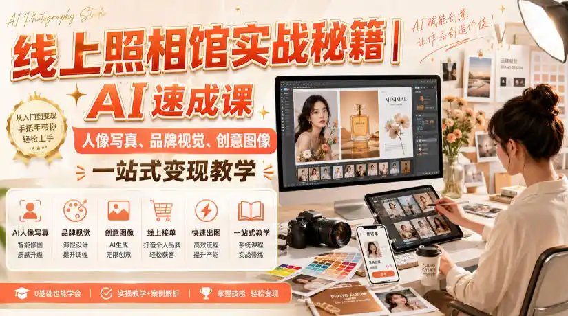 线上照相馆实战秘籍｜AI速成课，人像写真、品牌视觉、创意图像一站式变现教学-北极星资源库
