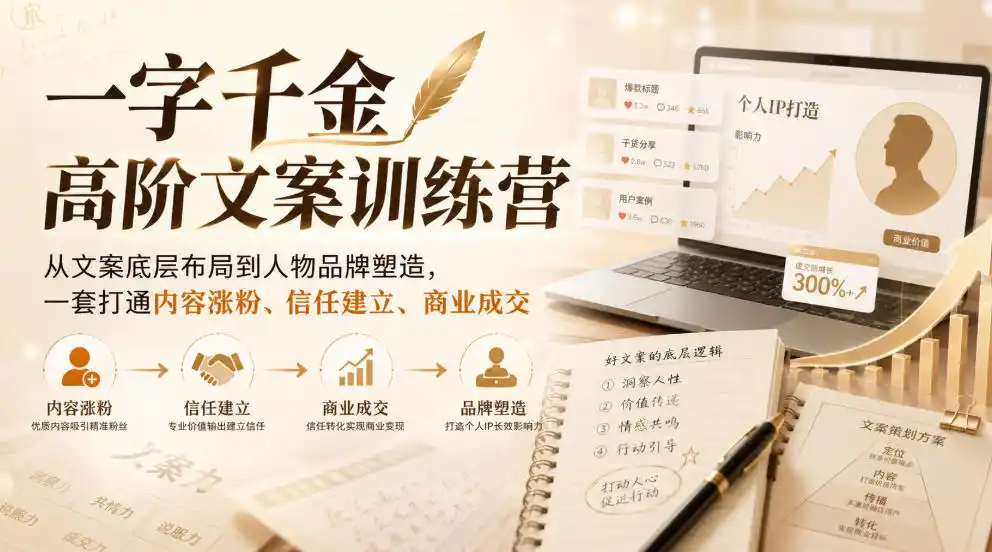 一字千金高阶文案训练营，从文案底层布局到人物品牌塑造，一套打通内容涨粉、信任建立、商业成交-北极星资源库