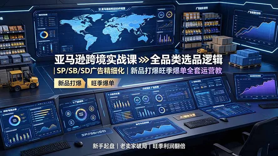 亚马逊跨境实战课：全品类选品逻辑｜SP/SB/SD广告精细化｜新品打爆旺季爆单全套运营教程-北极星资源库