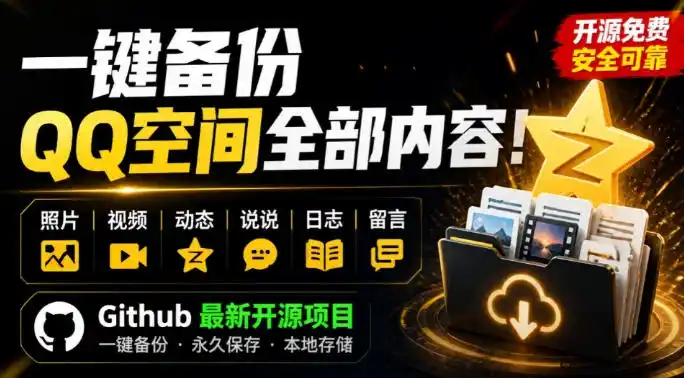 一键将你QQ空间全部内容备份下来！照片/视频/动态信息全存本地，Github最新开源项目QzoneArchive-北极星资源库
