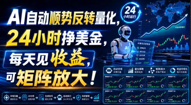 AI自动顺势反转量化，24小时挣美金，每天见收益，可矩阵放大！【揭秘】-北极星资源库