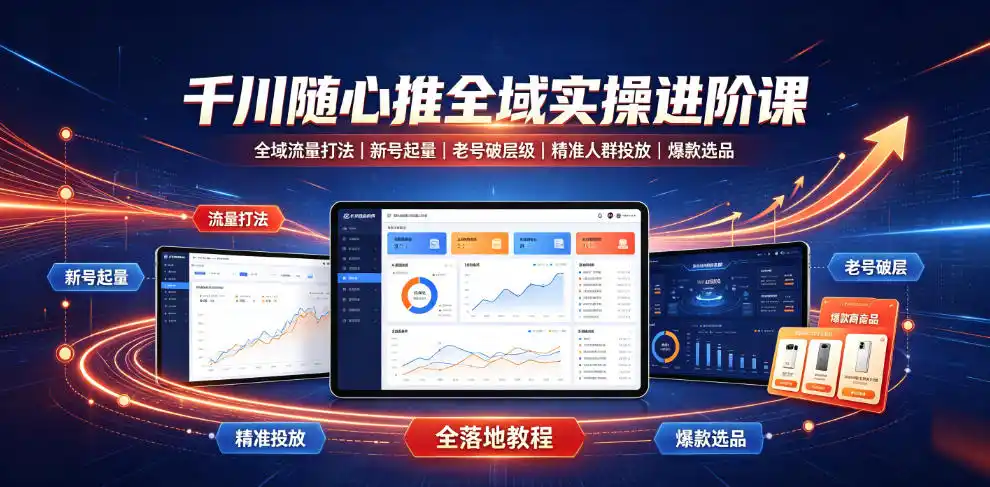 千川随心推全域实操进阶课｜全域流量打法、新号起量、老号破层级、精准人群投放、爆款选品全落地教程-北极星资源库