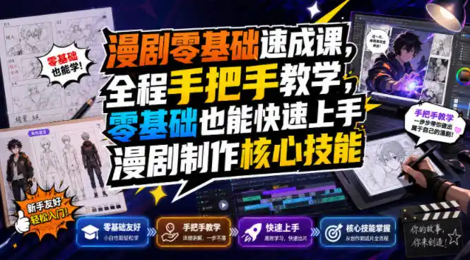 漫剧零基础速成课,全程手把手教学,零基础也能快速上手漫剧制作核心技能-北极星资源库