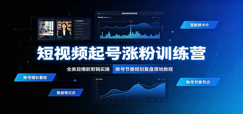 短视频起号涨粉训练营:全类目爆款剪辑实操,账号节奏规划复盘落地教程-北极星资源库