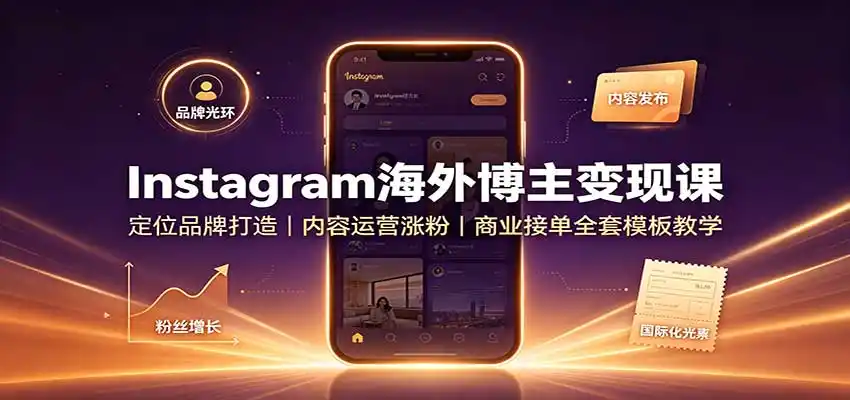 Instagram海外博主变现课：定位品牌打造，内容运营涨粉，商业接单全套模板教学-北极星资源库