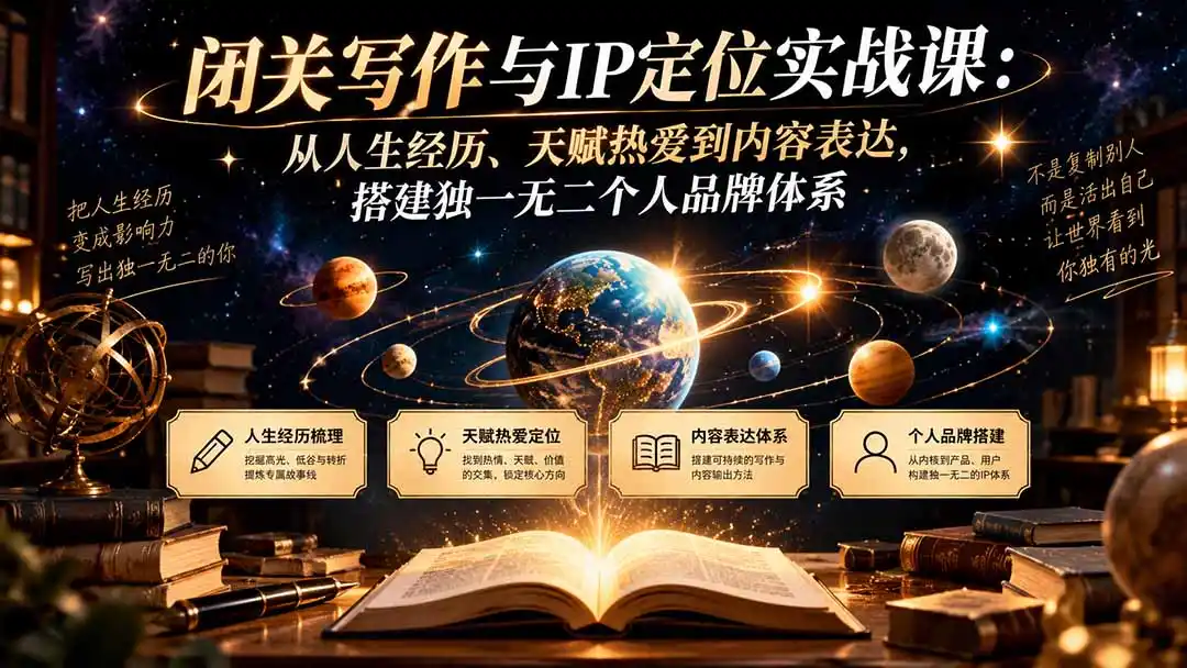 闭关写作与IP定位实战课：从人生经历、天赋热爱到内容表达，搭建独一无二个人品牌体系-北极星资源库