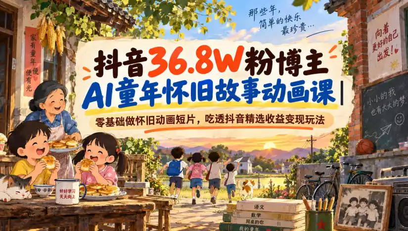 抖音36.8W粉博主AI童年怀旧故事动画课｜零基础做怀旧动画短片，吃透抖音精选收益变现玩法-北极星资源库