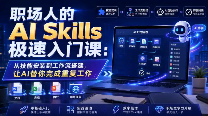 职场人的AI Skills极速入门课：从技能安装到工作流搭建，让AI替你完成重复工作-北极星资源库