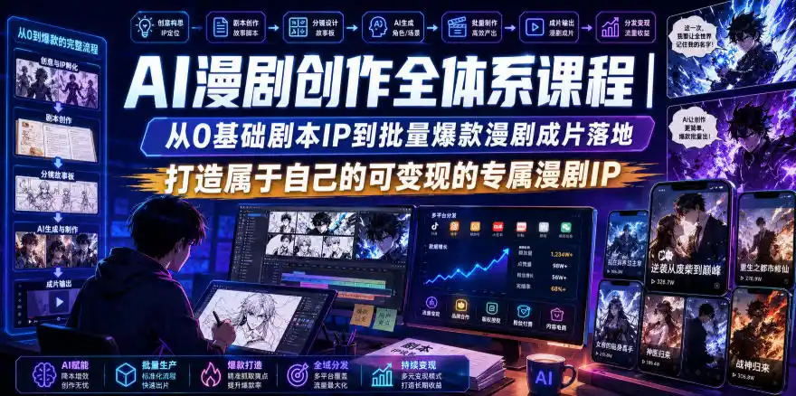 AI漫剧创作全体系课程｜从0基础剧本IP到批量爆款漫剧成片落地，打造属于自己的可变现的专属漫剧IP-北极星资源库