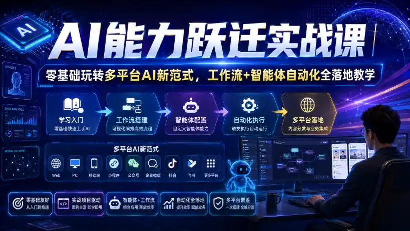 AI能力跃迁实战课｜零基础玩转多平台AI新范式，工作流+智能体自动化全落地教学-北极星资源库