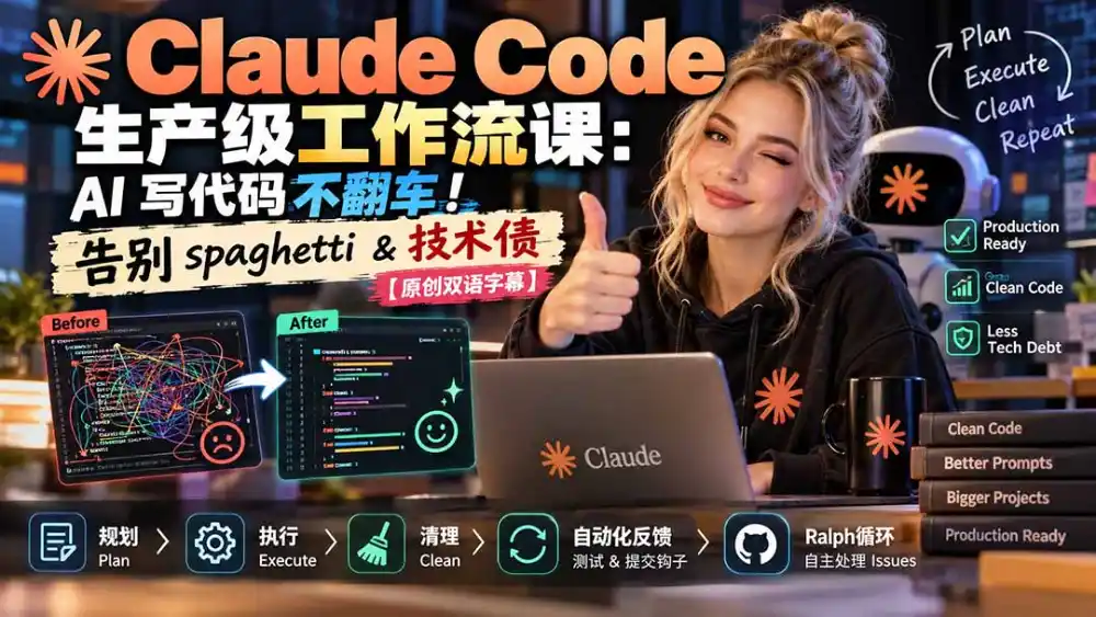 Claude Code 生产级工作流课：AI 写代码不翻车！告别 spaghetti & 技术债【原创双语字幕】-北极星资源库