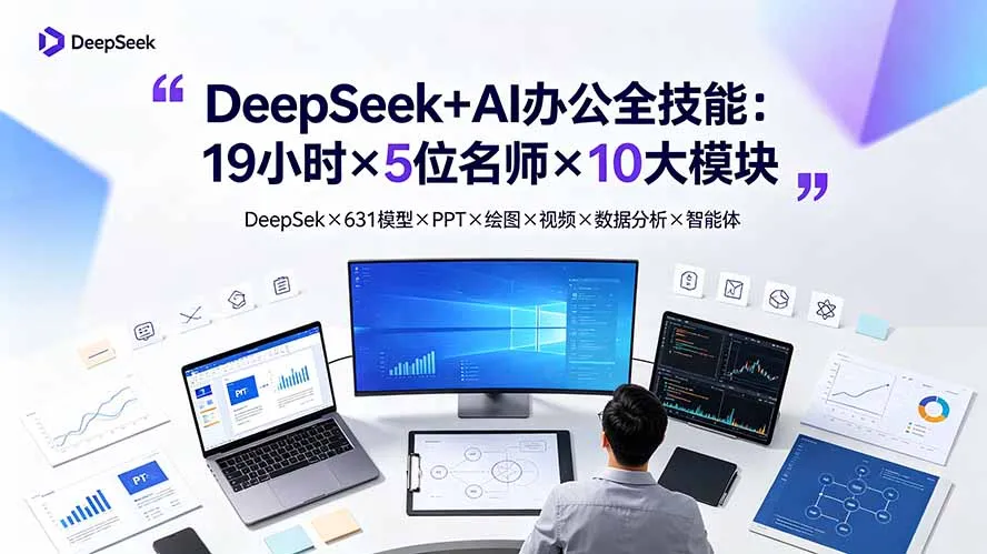 DeepSeek+AI办公全技能：19小时×5位名师×10大模块，DeepSeek×631模型×PPT×绘图×视频×数据分析×智能体-北极星资源库
