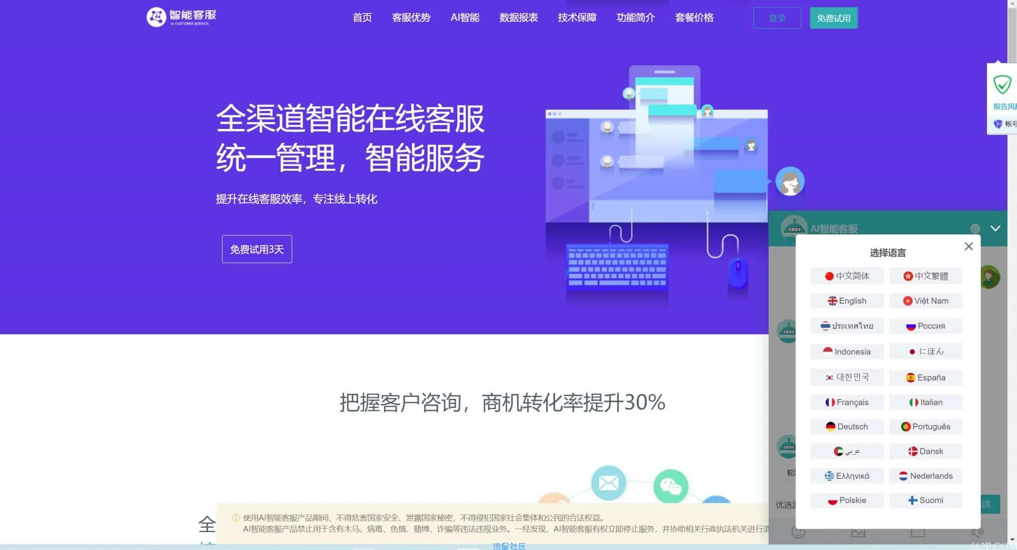 Ai智能客服系统在线客服源码+多语言+桌面推送-北极星资源库