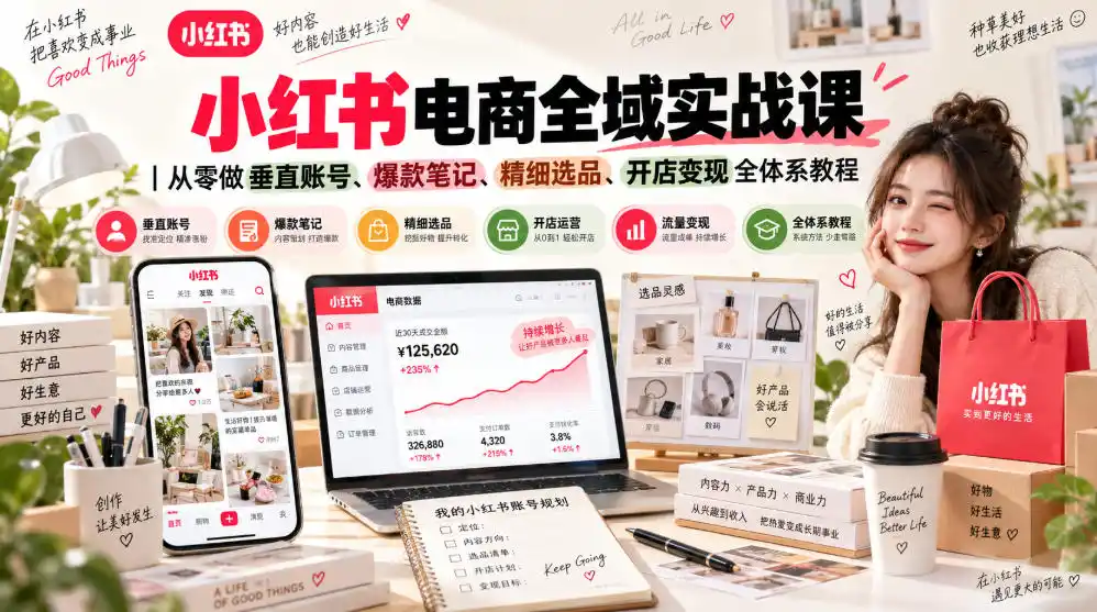 小红书电商全域实战课｜从零做垂直账号、爆款笔记、精细选品、开店变现全体系教程-北极星资源库