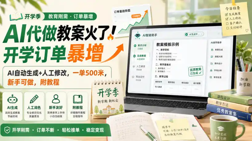 AI代做教案火了！开学订单暴增，AI自动生成+人工修改，一单500米，新手可做，附教程【揭秘】-北极星资源库