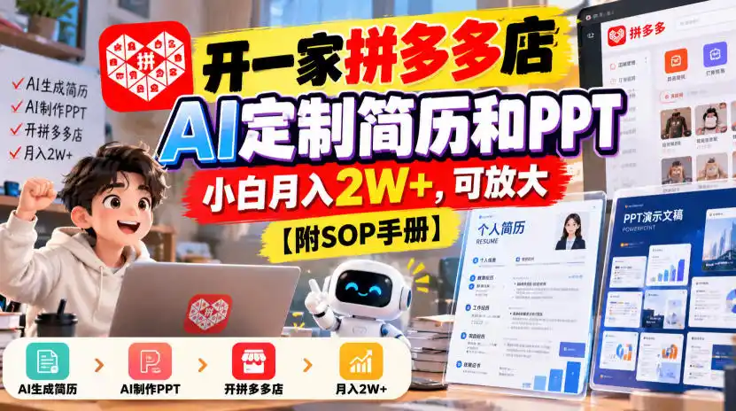 开一家拼多多店,AI定制简历和PPT,小白月入2W+,可放大【附SOP手册】【揭秘】-北极星资源库
