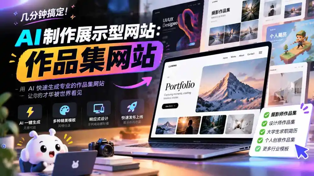 几分钟搞定，AI制作展示型网站制作：作品集网站，用AI快速生成专业的作品集网站，接单变现！-北极星资源库