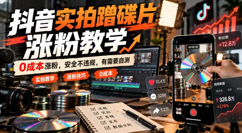 抖音实拍蹭碟片涨粉教学，0成本涨粉，安全不违规，有需要自测-北极星资源库