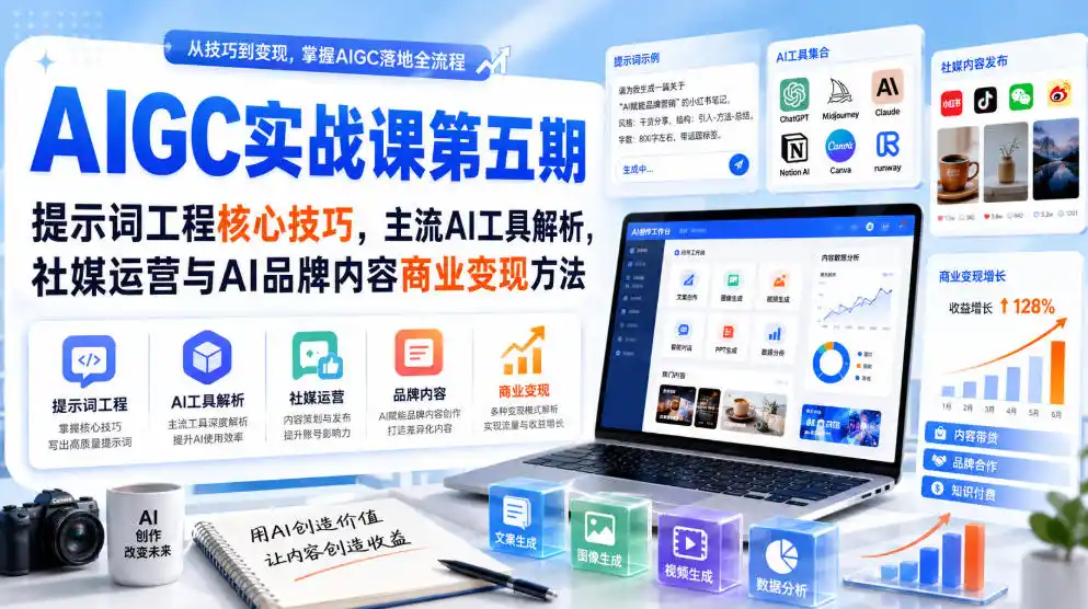 刺猬星球·AIGC实战课第五期，提示词工程核心技巧，主流AI工具解析，社媒运营与AI品牌内容商业变现方法-北极星资源库