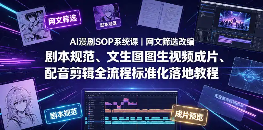 AI漫剧SOP系统课｜网文筛选改编、剧本规范、文生图图生视频成片、配音剪辑全流程标准化落地教程(更新0826)-北极星资源库