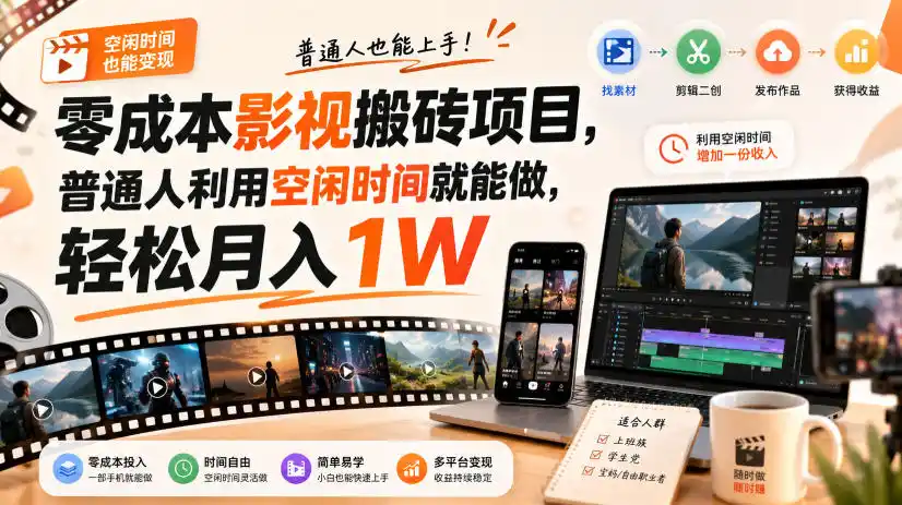 零门槛影视搬砖项目，月入万元，玩法稳定普通人可落地的长期副业！-北极星资源库