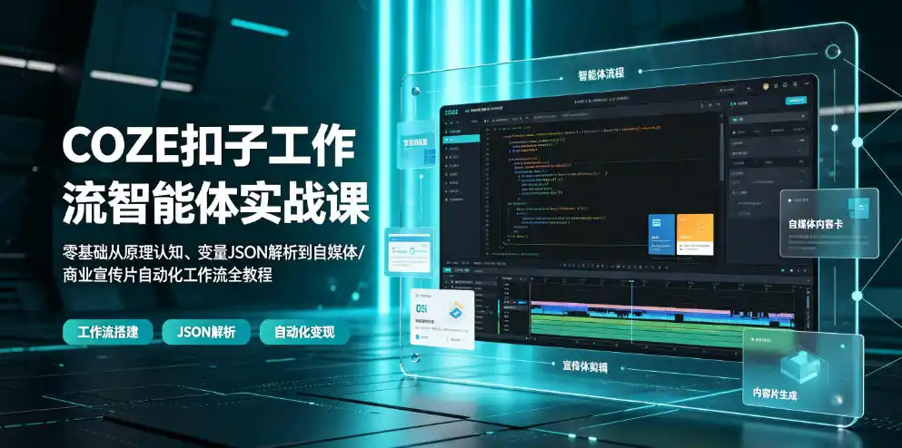 COZE扣子工作流智能体实战课｜零基础从原理认知、变量JSON解析到自媒体/商业宣传片自动化工作流全教程-北极星资源库