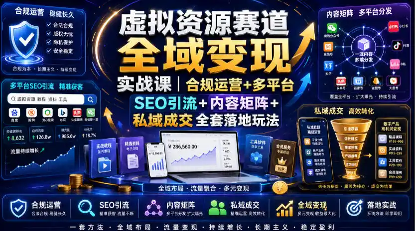虚拟资源赛道全域变现实战课｜合规运营+多平台SEO引流+内容矩阵+私域成交全套落地玩法-北极星资源库