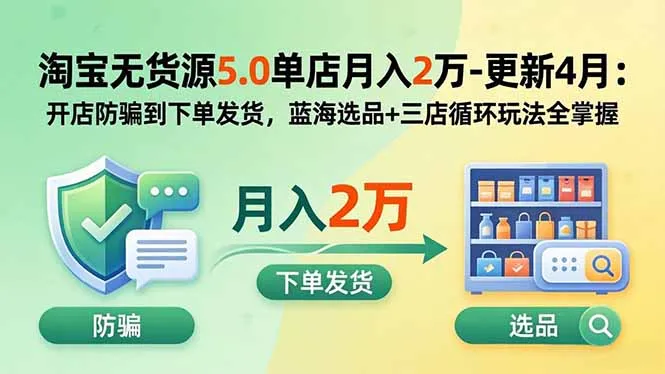 淘宝无货源5.0单店月入2万-更新2026：开店防骗到下单发货，蓝海选品+三店循环玩法全掌握-北极星资源库