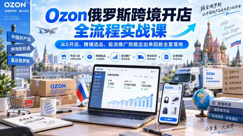 Ozon俄罗斯跨境开店全流程实战课｜从0开店、精铺选品、投流推广到稳定出单回款全套落地-北极星资源库