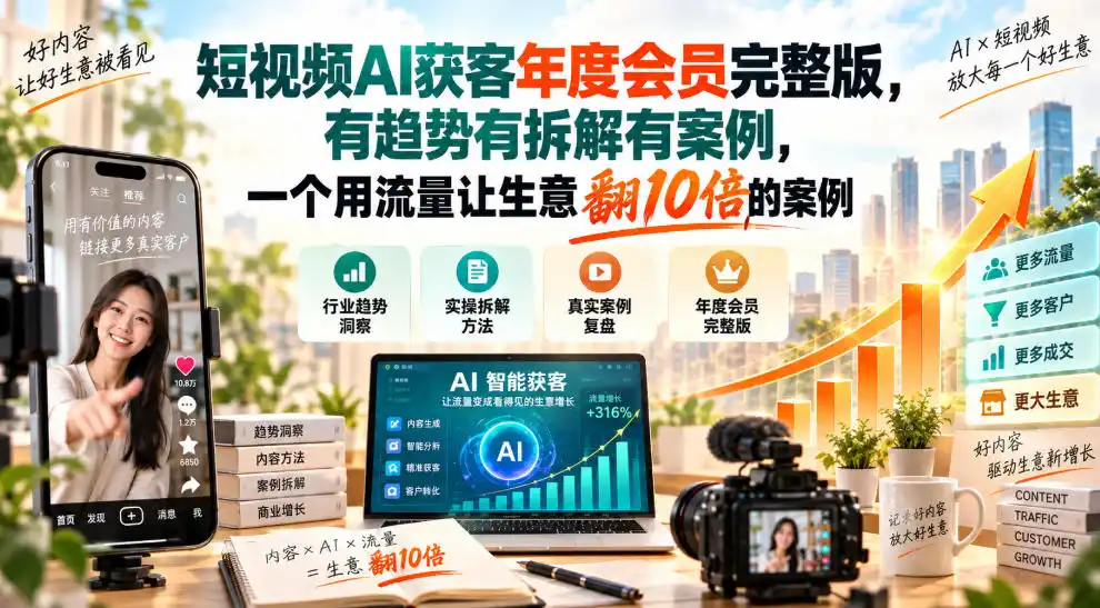 短视频AI获客年度会员完整版，有趋势有拆解有案例，一个用流量让生意翻10倍的案例-北极星资源库