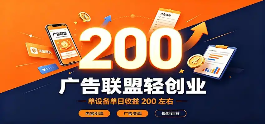 广告联盟轻创业，单设备单日收益200左右，内容引流广告变现长期运营-北极星资源库