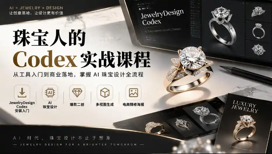珠宝人的Codex实战课程｜JewelryDesign Codex安装入门、AI珠宝设计、爆款二创、多视图生成、电商精修海报全链路教学-北极星资源库