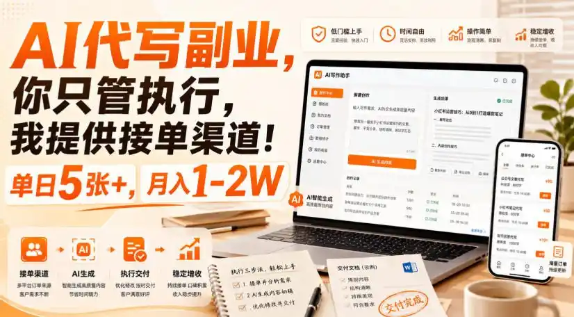 AI代写副业，你只管执行，我提供接单渠道！单日5张+，月入1-2W【揭秘】-北极星资源库