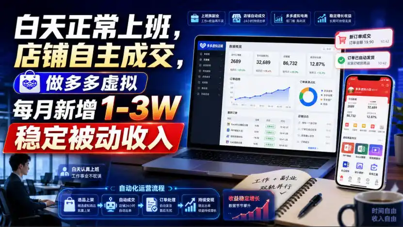 白天正常上班，店铺自主成交，做多多虚拟每月新增1-3W稳定被动收入【揭秘】-北极星资源库