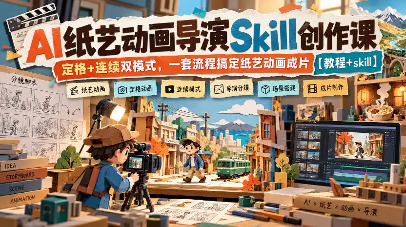 AI纸艺动画导演Skill创作课｜定格+连续双模式，一套流程搞定纸艺动画成片【教程+skill】-北极星资源库