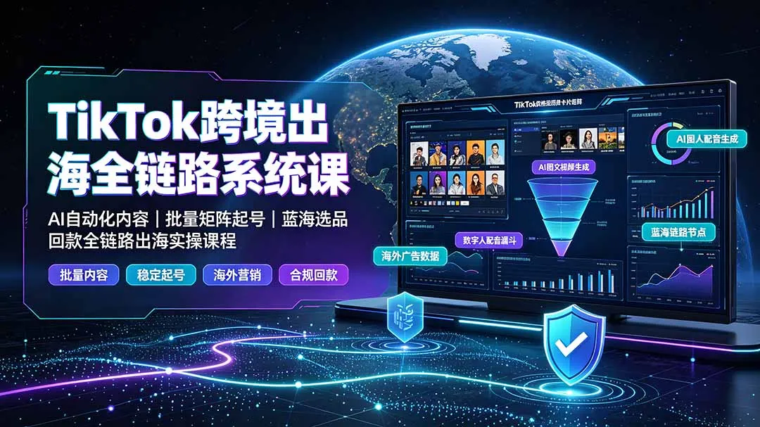 TikTok跨境出海全链路系统课-2026年7月：AI自动化内容｜批量矩阵起号｜蓝海选品回款全链路出海实操课程-北极星资源库