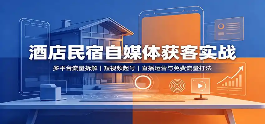 酒店民宿自媒体获客实战:多平台流量拆解,短视频起号,直播运营与免费流量打法-北极星资源库