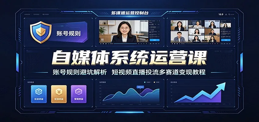 自媒体系统运营课:账号规则避坑解析,短视频直播投流多赛道变现教程-北极星资源库