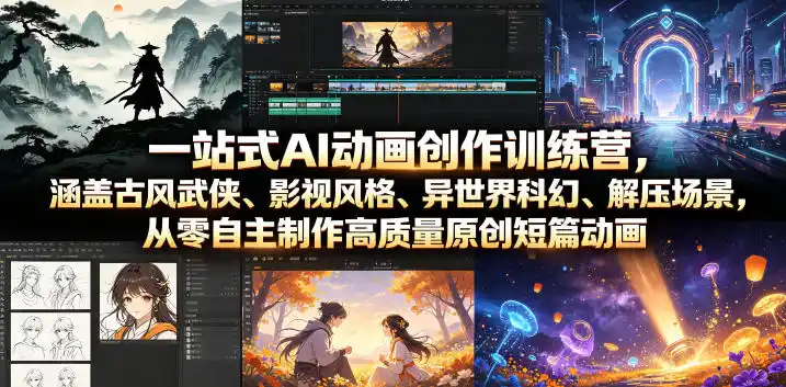 一站式AI动画创作训练营，涵盖古风武侠、影视风格、异世界科幻、解压场景，从零自主制作高质量原创短篇动画(更新)-北极星资源库
