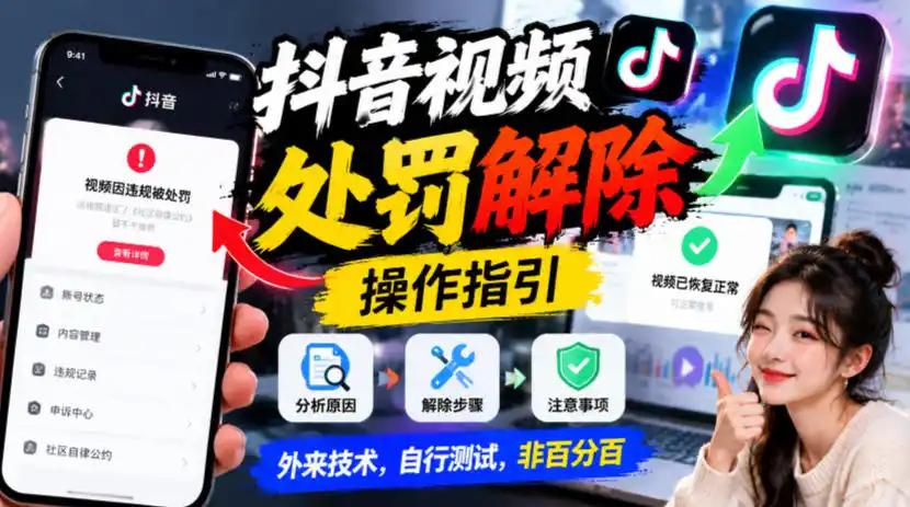 抖音视频处罚解除操作指引，外来技术，自行测试，非百分百-北极星资源库
