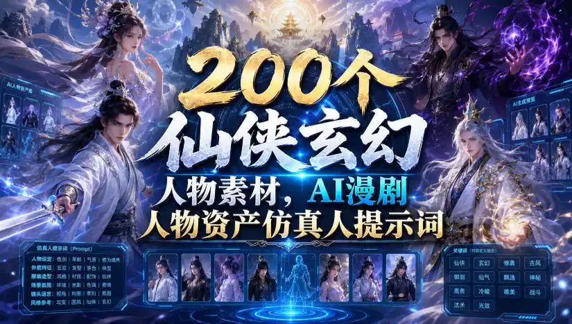 200个仙侠玄幻人物素材，AI漫剧人物资产仿真人提示词-北极星资源库