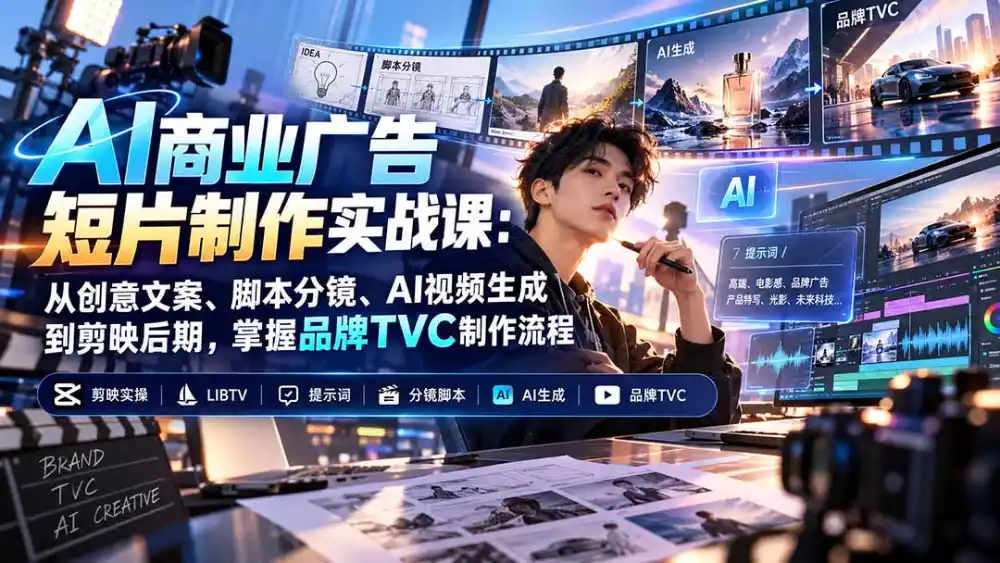 AI商业广告短片制作实战课：从创意文案、脚本分镜、AI视频生成到剪映后期，掌握品牌TVC制作流程-北极星资源库