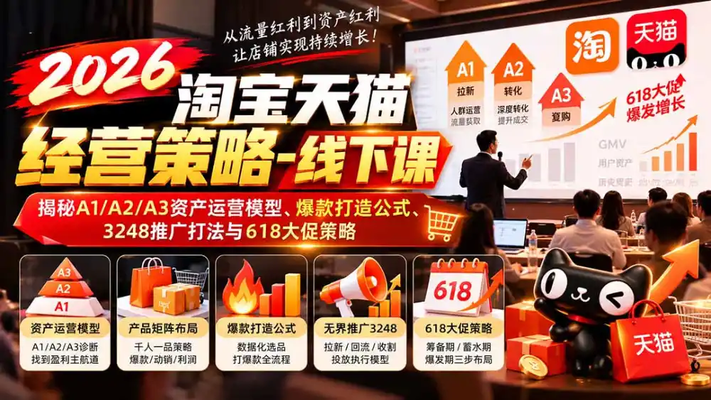 2026淘宝天猫经营策略-线下课：揭秘A1/A2/A3资产运营模型、爆款打造公式、3248推广打法与618大促策略-北极星资源库