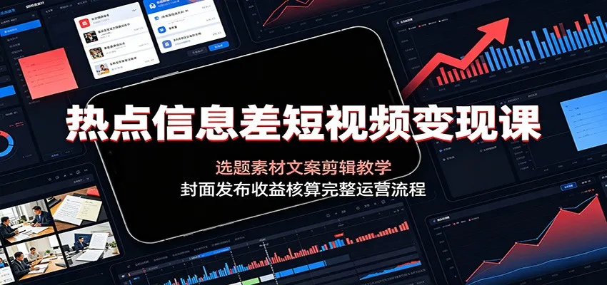 热点信息差短视频变现课：选题素材文案剪辑教学，封面发布收益核算完整运营流程-北极星资源库
