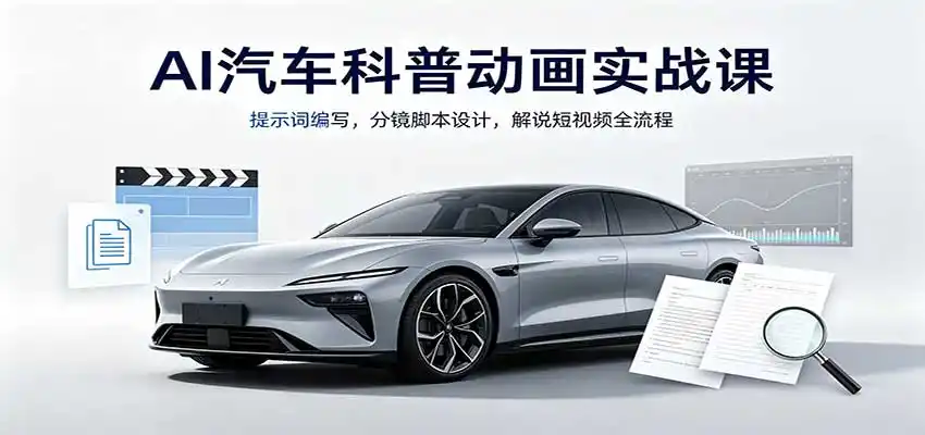 AI汽车科普动画实战课：提示词编写，分镜脚本设计，解说短视频全流程-北极星资源库