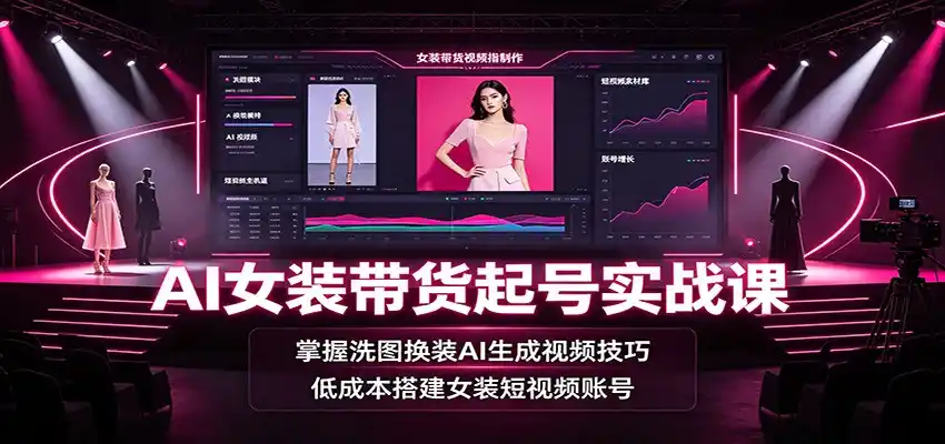 AI女装带货起号实战课：掌握洗图换装AI生成视频技巧，低成本搭建女装短视频账号-北极星资源库