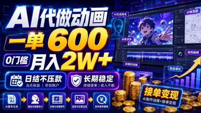 AI代做动画，一单600，0门槛月入2W+，日结不压款，长期稳定【揭秘】-北极星资源库